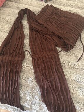 Fashion Nova Chocolate Brown Pleated Two-Piece Set